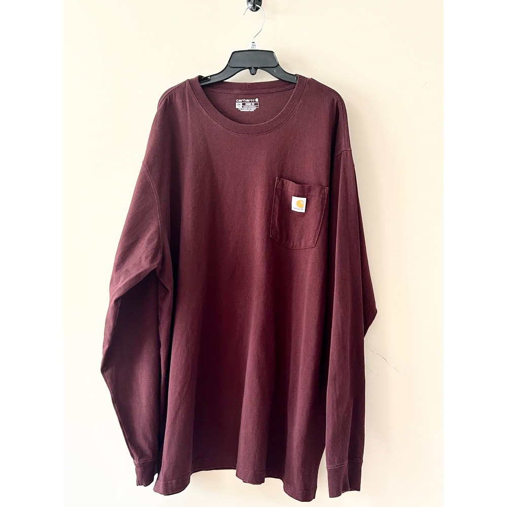 Carhartt Mens 2XL Tall Loose Fit Long Sleeve Pocket T-Shirt Burgundy Maroon
